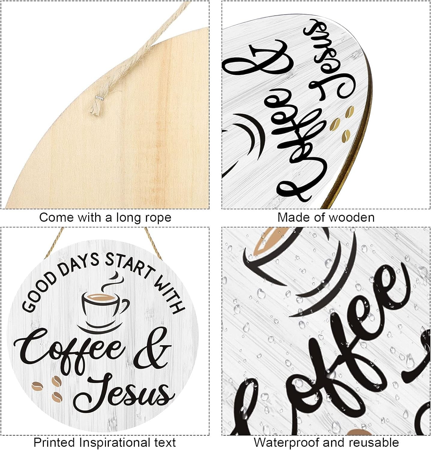 Coffee and Jesus Signs for Cafe Decor, 12'' X 12'' -White