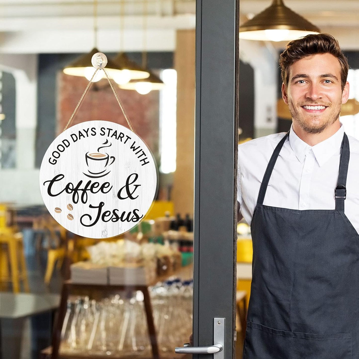 Coffee and Jesus Signs for Cafe Decor, 12'' X 12'' -White