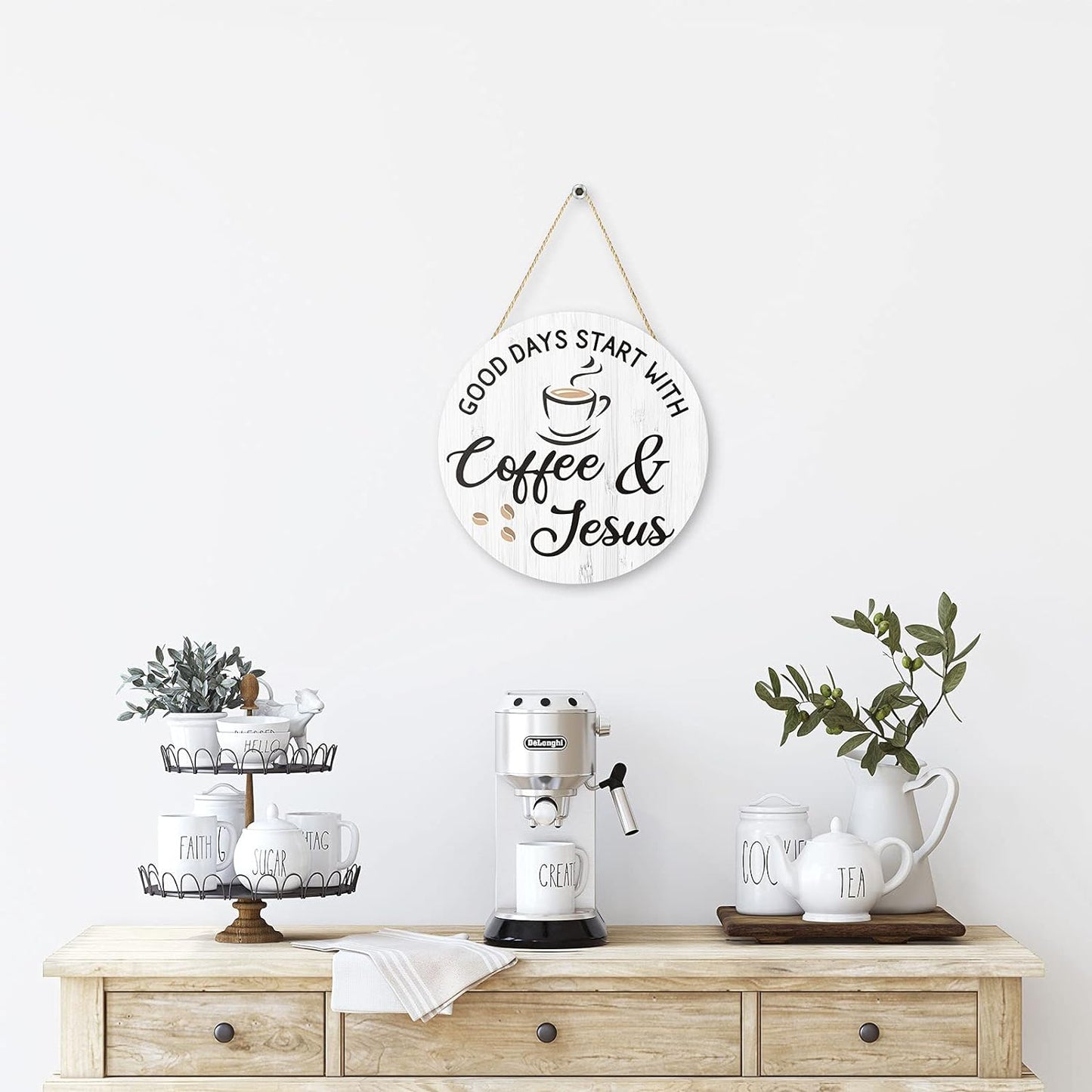 Coffee and Jesus Signs for Cafe Decor, 12'' X 12'' -White