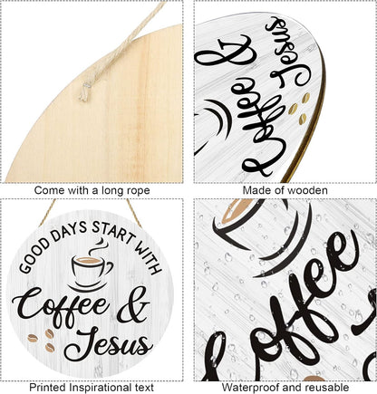 Coffee and Jesus Signs for Cafe Decor, 12'' X 12'' -White