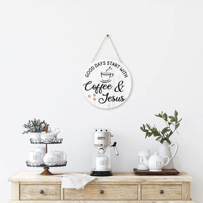 Coffee and Jesus Signs for Cafe Decor, 12'' X 12'' -White