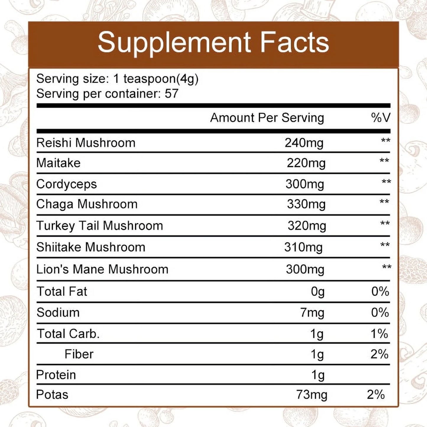 Mushroom Coffee Powders | Mushroom Supplement 7 Superfood Mix with Lion'S Mane, Reishi, Chaga, Cordyceps, Shiitake, Maitake & Turkey Tail - 113G (3.98Oz)