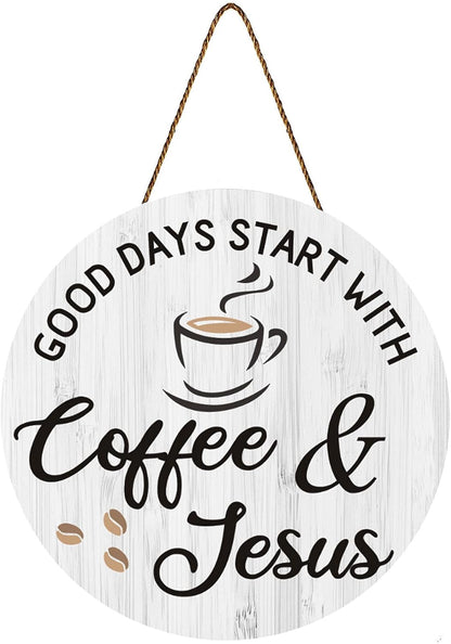 Coffee and Jesus Signs for Cafe Decor, 12'' X 12'' -White