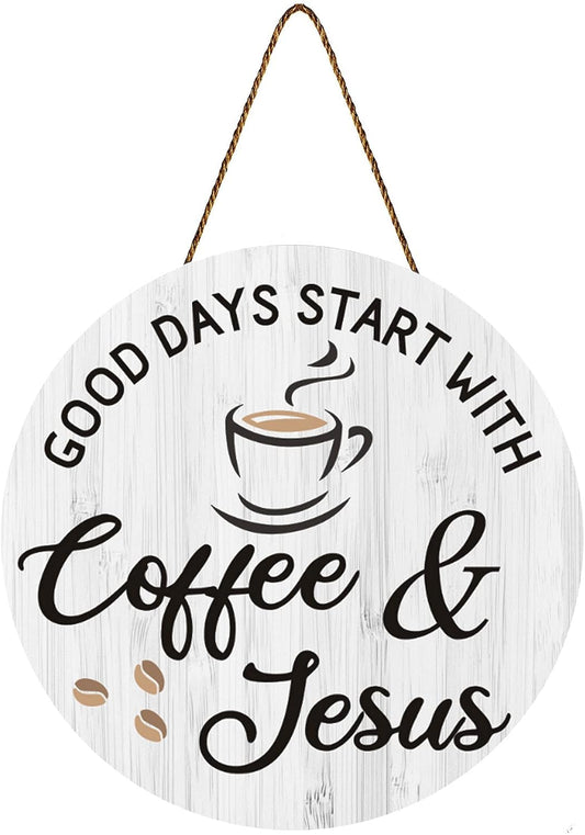 Coffee and Jesus Signs for Cafe Decor, 12'' X 12'' -White