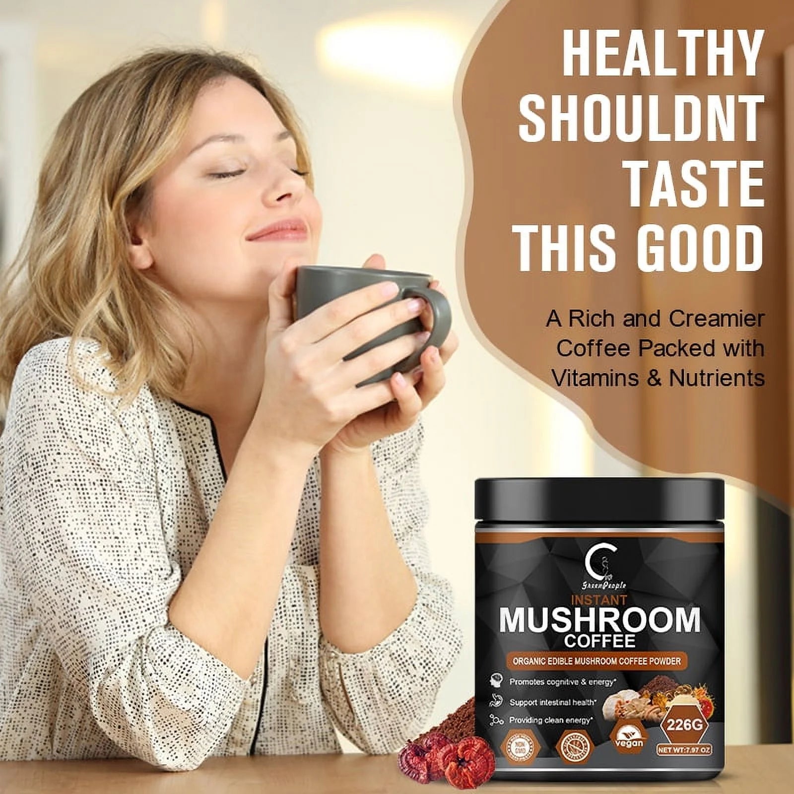 Mushroom Coffee Powders | Mushroom Supplement 7 Superfood Mix with Lion'S Mane, Reishi, Chaga, Cordyceps, Shiitake, Maitake & Turkey Tail - 113G (3.98Oz)