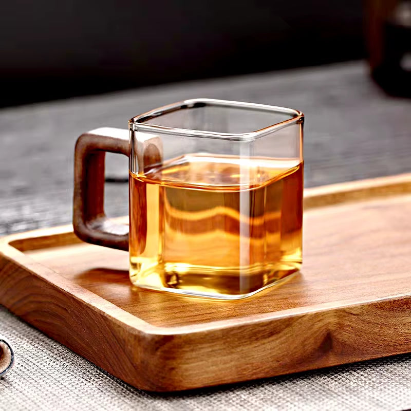 Small Capacity Fresh Ground Coffee Glass Coffee Mug with Walnut Wooden Handle Home Breakfast Milk Tea Cups and Mugs Drinkware