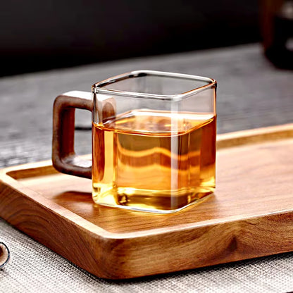 Small Capacity Fresh Ground Coffee Glass Coffee Mug with Walnut Wooden Handle Home Breakfast Milk Tea Cups and Mugs Drinkware